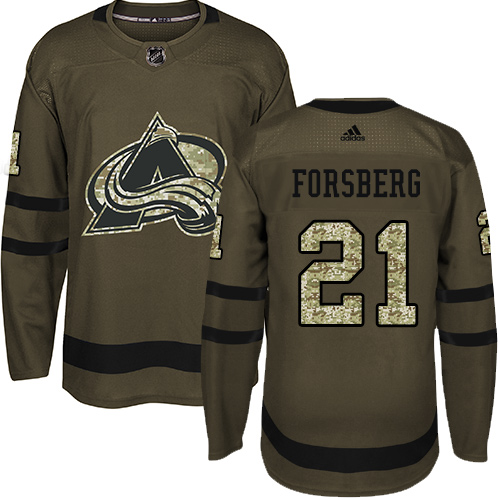 Adidas Avalanche #21 Peter Forsberg Green Salute to Service Stitched NHL Jersey